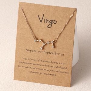*VIRGO* Gold x Rhinestone Constellation Pattern Shape Fashion Necklace